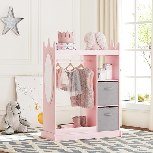 UTEX Kids Armoire Wardrobe Closet with Mirror and Storage Bin, Pink, 33.4 in W x 15.75 in D x 44.5 in H - Image 7