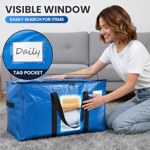 TAILI 6 Pack Blue Extra Large Moving Bags,Storage Bags with Visible Window - Image 5