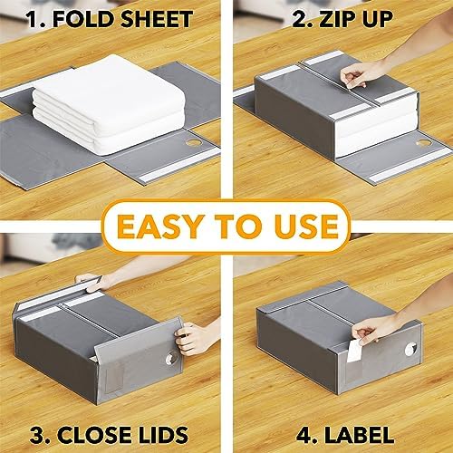 SpaceAid 6 Pack Bed Sheet Organizers and Storage, Foldable Sheet Organizer with Window for Linen Closet, Set Folder Keeper for Queen & King Size Bedding Storage (Gray) - Image 3