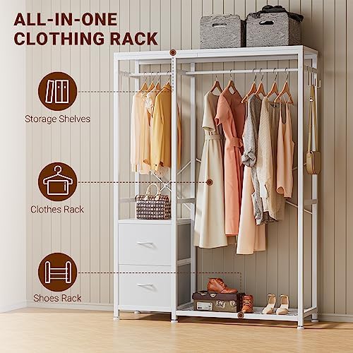 Lulive Clothes Rack with 2 Rods, Shelves, Drawers & Hooks, Garment Rack - Image 2