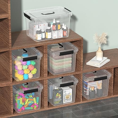 12 Qt Clear Tote Box, Plastic Storage Bin with Lid & Handle Set of 6 - Image 5