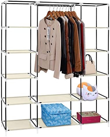 Knocbel Portable Closets Freestanding Closet Organzier Clothes Garment Rack Dustproof & Waterproof Fabric Cover with Storage Shelves & 1 Hanging Rod, 58" W x 17" D x 68.9" H Beige - Image 4
