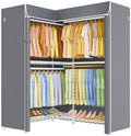 ULIFHOME E15C Garment Rack L Shaped Clothes Rack for Corner，Freestanding Clothing Racks for Hanging Clothes，Heavy Duty Closet Organizer 43.4"W x 15.8"D x 78.4"H，White Rack with Grey Dustproof Cover by UlifHome