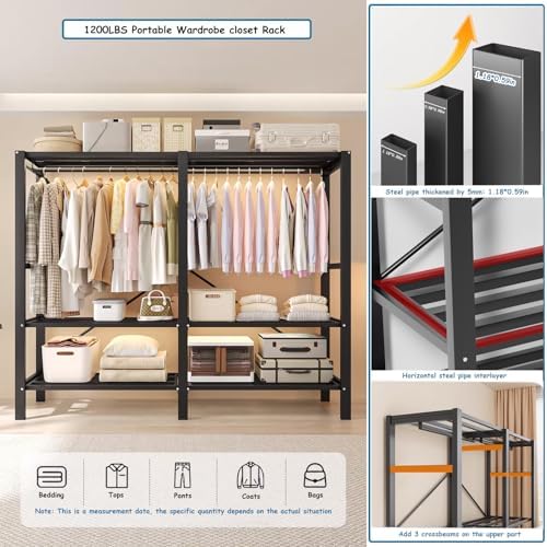 66in Heavy Duty Portable Closet with Black Cover - Image 6