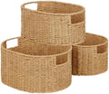 Vagusicc Wicker Storage Basket, Set of 3 Hand-woven Storage Baskets for Organizing, Round Large Wicker Baskets for Storage Decor, Pantry Storage Cubes Organization Baskets for Shelves, Natural by Vagusicc