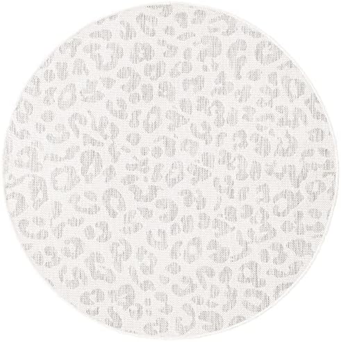 Unique Loom Outdoor Safari Collection Area Rug - Leopard (4' 1" Round, Ivory Gray) - Image 2