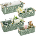 Vesici 4 Pcs Sage Green Macrame Storage Baskets Shelves 13" 11" Wood Handle by Vesici