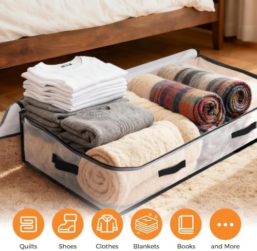 8 Pack Under Bed Storage Bags, 90L Foldable Clear Containers with Handles - Image 4
