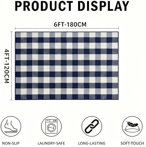 MUBIN Cotton Buffalo Plaid Rug, 4' x 6' Navy Blue White Outdoor Rug Decorative Mat, Washable Large Doormat Hand-Woven Foldable Area Rug for Outdoor Patio Indoor Living Room Dining Room Kitchen - Image 2