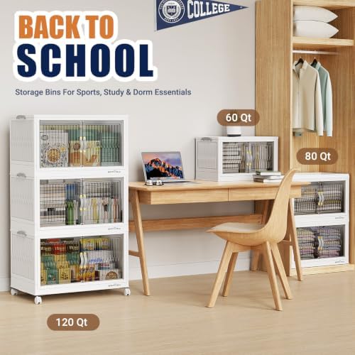 BROVIEW 480Qt Stackable Storage Bins with Lid for Home Dorm, 4Pack White - Image 5