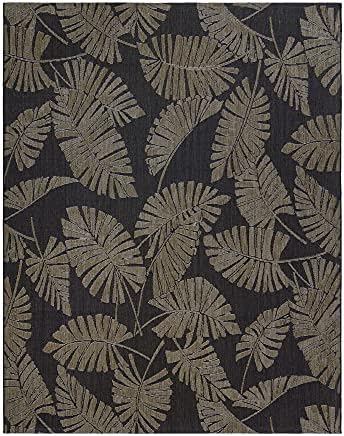 Gertmenian Indoor/Outdoor Kona Coast by Reyn Spooner Rug - 5x7 Standard, Stain & UV Resistant, Ideal for Deck, Patio, Poolside Rooms - Palmtree Leaf, Black Brown, 46683 by Gertmenian