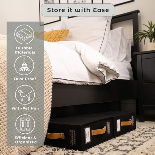 Sheet Organizers and Storage Bags for Bed Sheets, Linen, Blankets, Bedding - Under Bed or Closet Storage Boxes with Dual Handles and Organization Labels - (Black, 4-pack) - Image 5