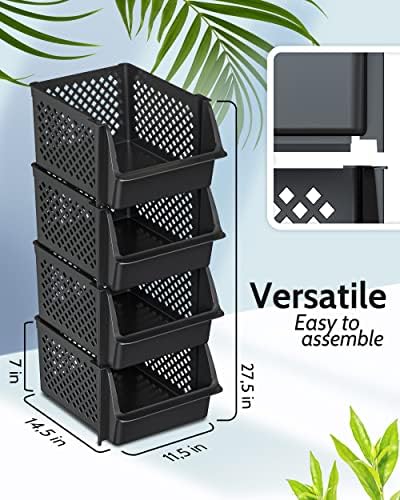 Skywin Stackable Storage Bins Open Front for Pantry Storage, 4 Pack - Black - Image 2
