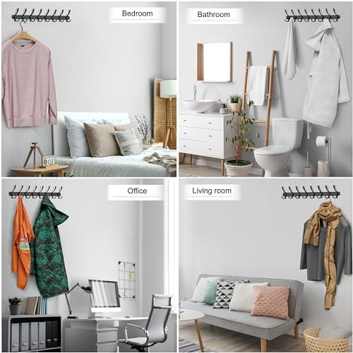 Coat Rack Wall Mount with 8 Tri Hooks – 24 Inch Stainless Steel Coat Hook Rack, Heavy Duty Wall Mounted Organizer for Coats, Hats, Towels, Robes, Bags, Scarves, Entryway, Bathroom - Black 2 Pack - Image 7