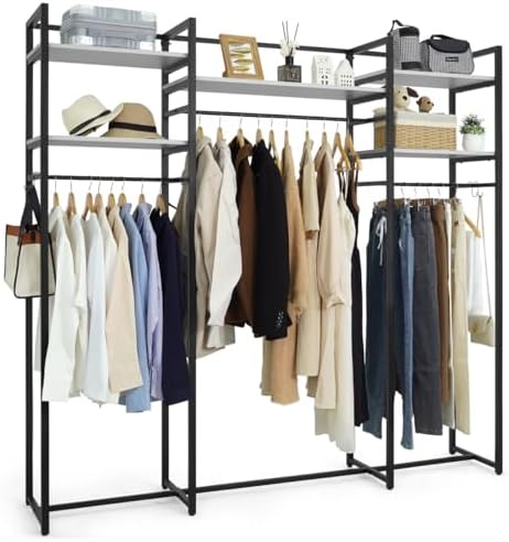 CAPHAUS 913lbs Capacity Heavy Duty Clothing Rack, 75" W Metal Garment Rack with Drawers Hanging Rods and Wood Shelves, Freestanding Closet Organizer, White Board by CAPHAUS