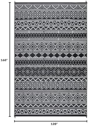 Large Outdoor Rug 10x14 Plastic Straw Rug for Patio Boho Reversible Mats Waterproof Camping Rug for RV Camping Beach Deck Picnic Backyard Camping Porch Easy Cleaning Floor Mat Black White - Image 2