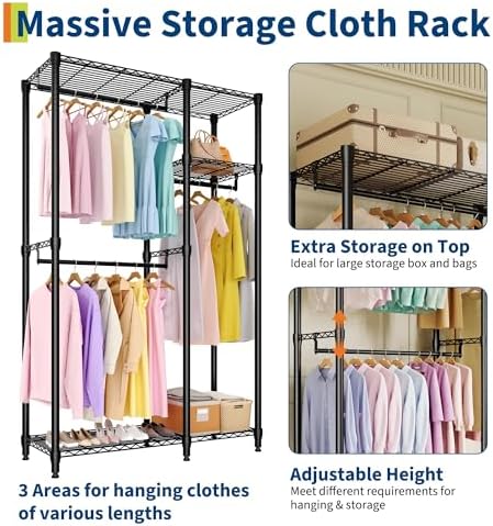 Garvee Heavy Duty Garment Rack, 3 Rods, Adjustable Shelves - Image 4