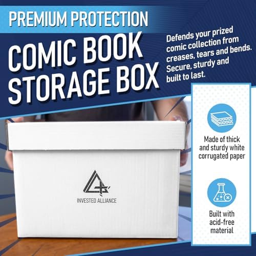 Invested Alliance Premium Short Comic Book Storage Box Organizer with Lid | Thick Cardboard Comic Storage Box For Collectibles Fits 150-175 Current/Silver Age, Heavy Duty & Stackable. - Image 2