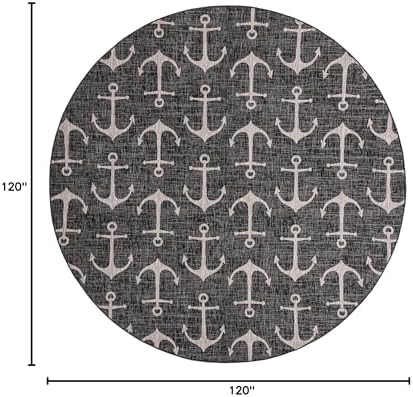 Unique Loom Outdoor Coastal Collection Area Rug - Ahoy (10'Round, Charcoal/ Ivory) - Image 2