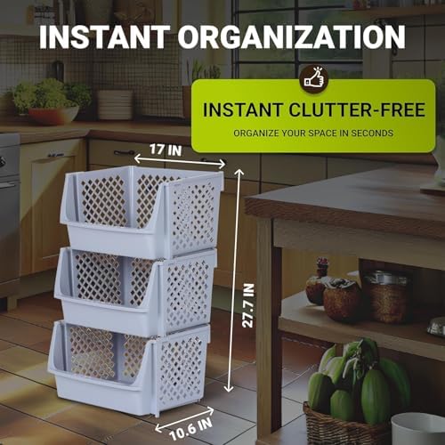 XLarge Stackable Storage Bins Open Front for Pantry, 6 Pack - Light Grey - Image 2