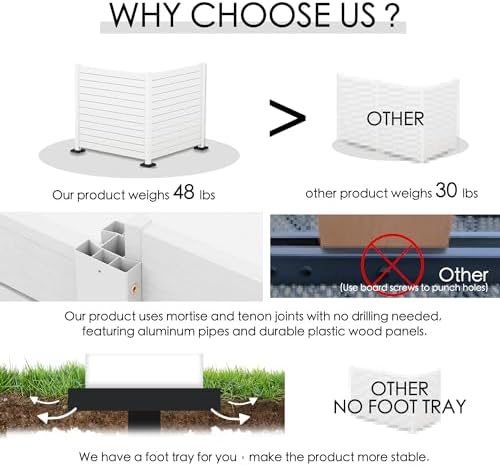 Kozyard 50" W x 48" H Outdoor Privacy Screen with Aluminum Posts, Air Conditioner Fence Panels, Pool Equipment Enclosure, Trash Can Screen Fence Kit for Outside Backyard Patio (White/2 Panels) - Image 6
