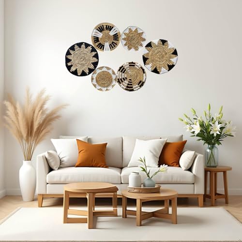 Laquedecraft Plates Wall Decor Set of 6, Handwoven Wicker (Art Deco) - Image 5