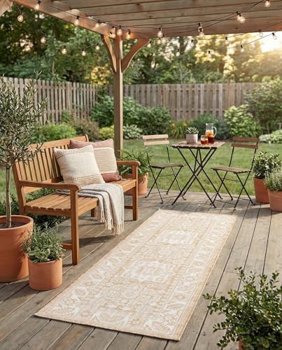 Rugs.com - Outdoor Aztec Rug – 6 Ft Runner Natural Indoor/Outdoor Rug – Flatweave Washable Runner for Patios, Decks, and Porches by Rugscom