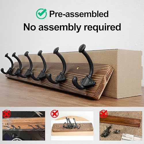 WEBI Rustic Coat Rack Wall Mount,24" Long 6 Cast Iron Coat Hooks Wall Mounted,Heavy Duty Farmhouse Wood Coat Hanger Wall Antique Vintage Hooks for Hanging Jacket,Clothes,Backpack,Brown - Image 5