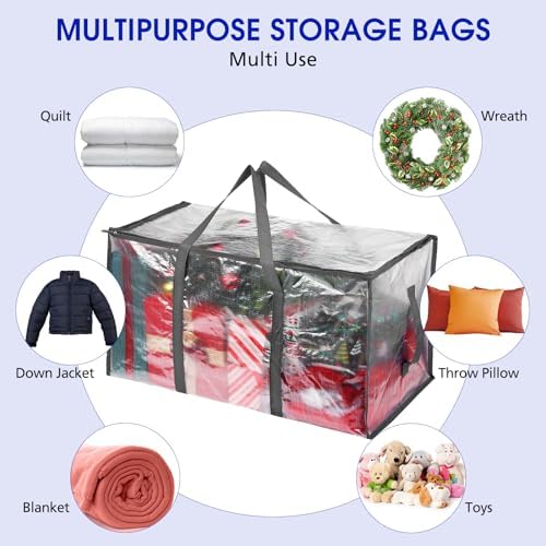 Aliceset 12-Pack Clear Moving Bags 90.84L Heavy Duty Extra Large Storage Totes with Reinforced Handles & Zippers, for Moving, College Dorm, Traveling(Gray) - Image 7