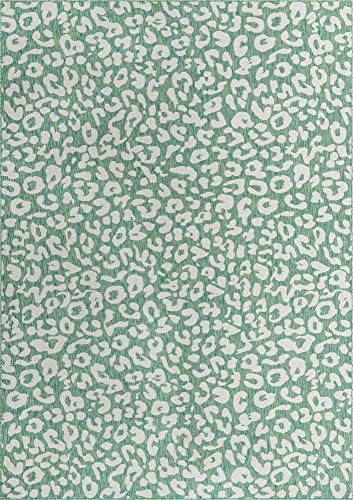 Unique Loom Outdoor Safari Collection Area Rug - Leopard (10' x 14' 1" Rectangle, Green Blue/ Ivory) - Image 2