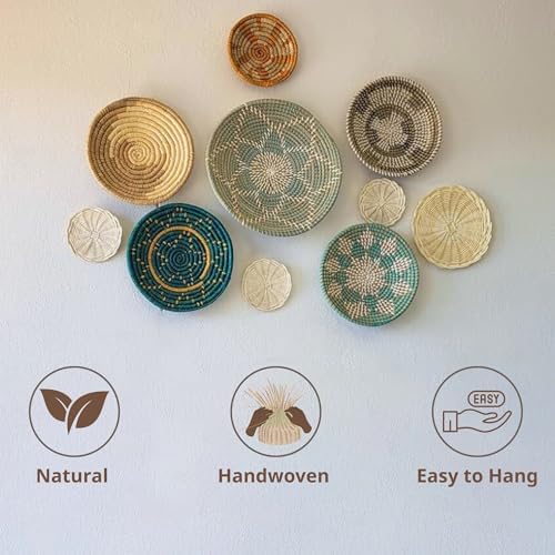 Wicker Basket Wall Decor Set of 10 with Loops, Seagrass, Handmade - Image 4