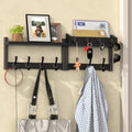 29'' Black Coat Rack Wall Mount with Shelf, Solid Wood Coat and Key Hanger with 11 Metal Hooks, Farmhouse Wall Organizer for Mail, Entryway Wall Hangers for Hats, Clothes, Backpacks, Mudroom by Unknown