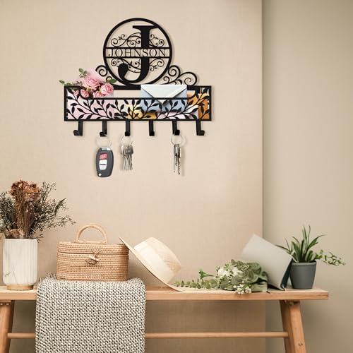 Personalized Metal Monogram Family Name Key and Mail Holder, Wall Mount Entryway Organizer with Hooks, Custom Key Rack for Kitchen, Bathroom, and Home Storage - Image 2