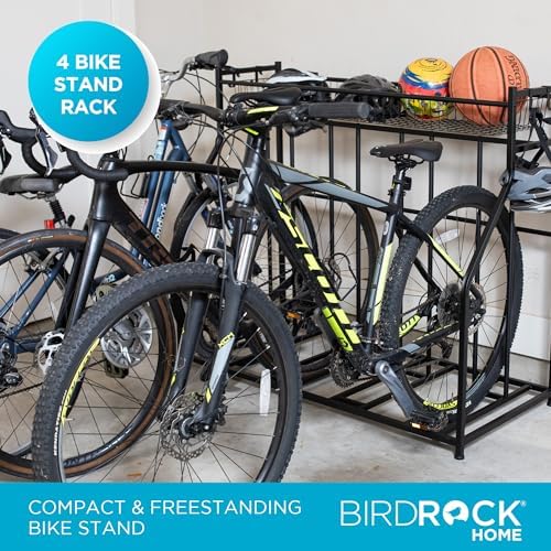 BIRDROCK HOME Bike Rack Garage Storage Floor Stand - Freestanding Organizer for Outdoor Yard - Upright Wall Mount for Scooters, Rakes, Motorcycles, Hoverboards, Gloves - Holds 4 Bicycle - Black - Image 4