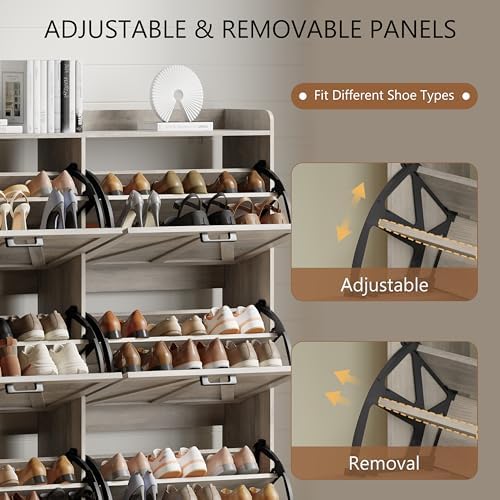 Xixini Shoe Storage Cabinet with 6 Flip Drawers, Entryway Shoe Rack, Grey - Image 4