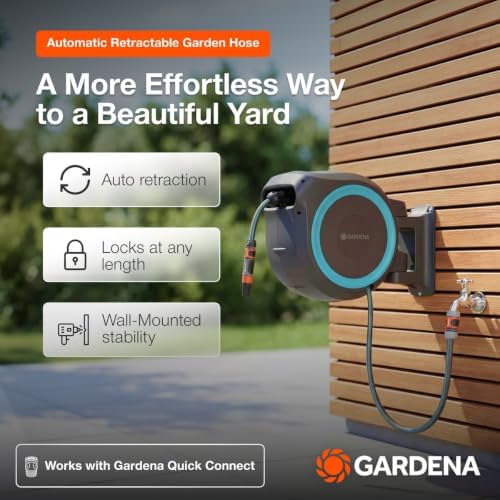GARDENA Retractable Garden Hose Reel - 115 Feet - Auto Retract Hose Reel with 180° Swivel Wall Mount - Heavy Duty - Integrated Spray Nozzle - 18630 - Image 2