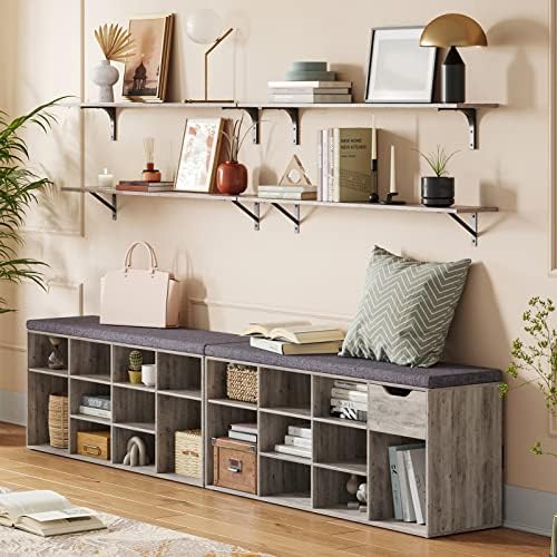 DINZI LVJ Long Wall Shelves, 39.4Inch Wooden Wall Mounted Shelves, Set of 2 - Image 2