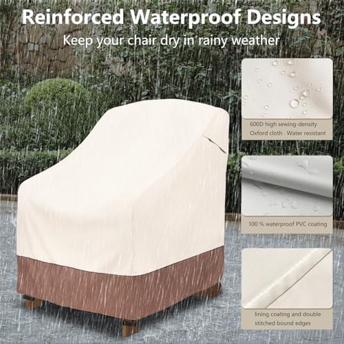 okcool Patio Adirondack Chair Cover 2 Pack,Waterproof Heavy Duty Outdoor Chair Covers,Patio Adirondack Chair Cover for Outdoor Chair,(30 W x 34 D x 36 H inches),Beige & Brown - Image 6