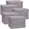 TENABORT 5 Pack Large Foldable Storage Box with Lids Fabric Storage Cube Organizer Cloth Containers Bins Baskets for Closet Clothes Clothing Bed Room by TENABORT