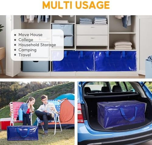 HealSmart 8 Pack Extra Large Moving Bags with Zippers & Carrying Handles, Heavy-Duty Storage Tote Moving Boxes for Dorm Room Essentials Storage Bags, Blue - Image 7