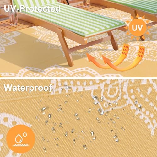 Yamaziot Waterproof Outdoor Rug 6x9 ft, Reversible Plastic Straw Rug for Patio Clearance, Camping, RV Mat, Large Outside Rug Carpet for Porch, Deck, Backyard, Balcony, Picnic, Yellow - Image 3