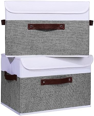 ANMINY Fabric Storage Box Bins with Lids, Gray White, 15"x10"x10", 4 Pack - Image 2