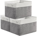 TheWarmHome Organization and Storage Basket for Organizing - 3 Pack 16x12x12 inch Cube Storage Bin Fabric Storage Cubes for Organizer Cloth Gift Toy Closet (White & Grey) by TheWarmHome