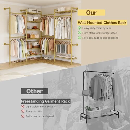 ONBRILL L4 Wall Mounted Heavy Duty Corner Industrial Pipe Clothing Rack - Image 6