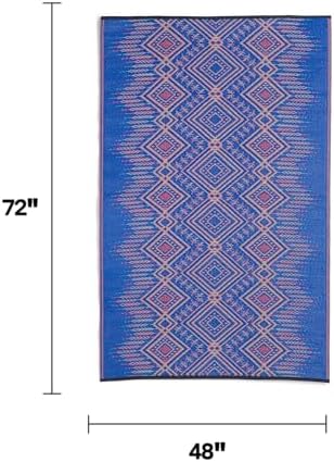 Fab Habitat Outdoor Rug - Waterproof, Fade Resistant, Crease-Free - Premium Recycled Plastic - Boho Southwestern - Patio, Deck, Porch, Balcony, Laundry Room - Jodhpur - Multi Blue - 4 x 6 ft - Image 2