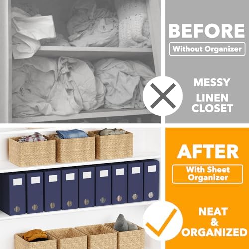 SpaceAid 9 Pack Bed Sheet Organizers and Storage, Foldable Sheet Organizer with Window for Linen Closet, Set Folder Keeper for Queen & King Size Bedding Storage (Navy Blue) - Image 2