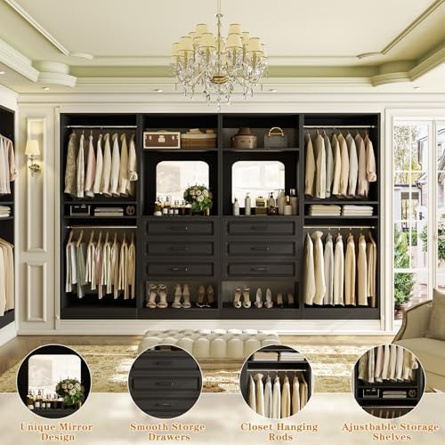 Unikito Closet System, 100" Closet Organizer with Drawers & Mirror, Black - Image 4