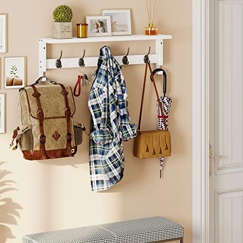 AMBIRD Coat Rack Wall Mount with Shelf, 28.9 Inches Coat Hooks Wall Mounted with 5 Hooks, Hat Wall Hooks for Hanging in Entryway, Living Room, Bathroom, Bedroom (White, 28.9 * 4.5 inches) - Image 3