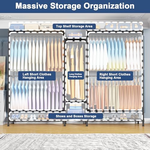 Ulif E12C Max Heavy Duty Closet Organizer System，Freestanding Clothing Rack, Adjustable Garment Rack 83" W x 16" D x 76.5" H Holds 1060 lbs, Black Clothing Rack with Black Dustproof Cover - Image 3