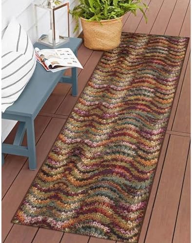 Liora Manne Marina Indoor/Outdoor Power Loomed Synthetic Blend Low Profile Area Rug - Contemporary Graphic Casual Colorful (Ripple Multi) (1'11" x 7'6") - Image 5